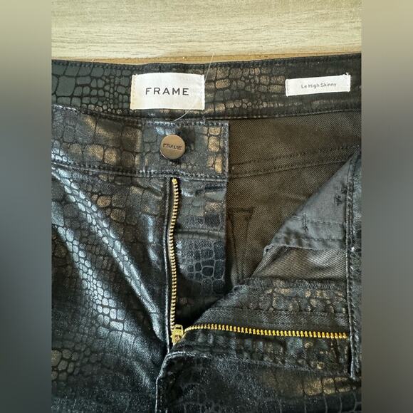 FRAME Le High Skinny Croc-Embossed Jeans‎ Black Designer Size 30 - Picture 4 of 13